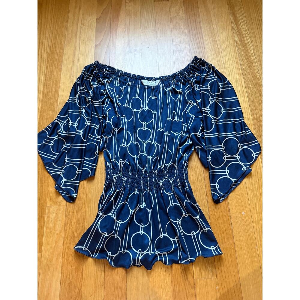 Trina Turk Chain Print Smocked Blouse M